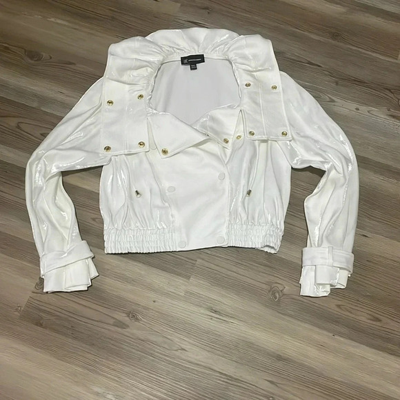 INC International Concepts Moto jacket Cream Shimmer Gold snaps Size S 90s NWOT - Picture 2 of 13
